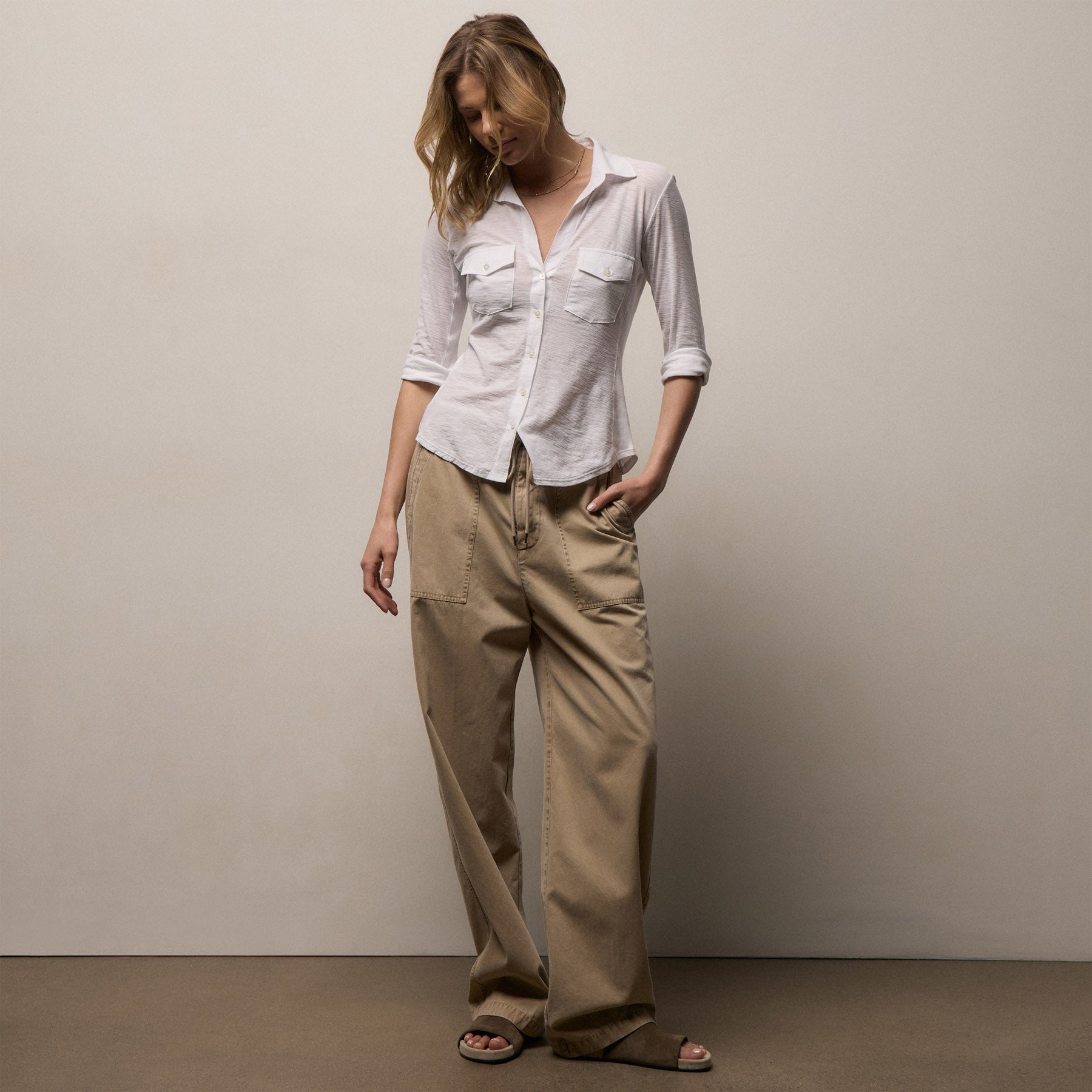 Sheer Slub Side Panel Shirt in White | James Perse Los Angeles