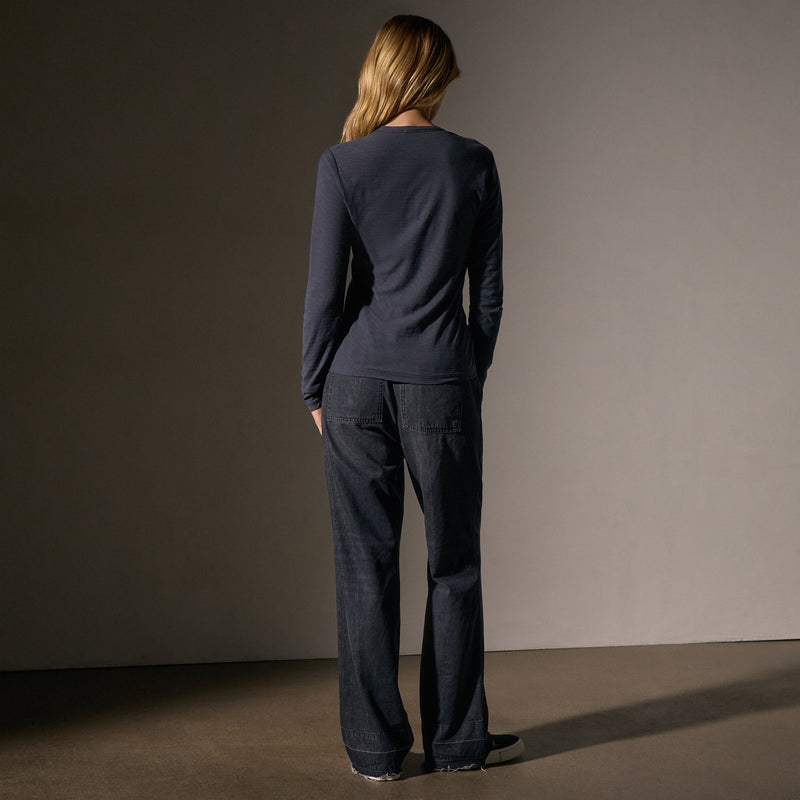 Sheer Slub Long Sleeve Crew in Blue Noir | James Perse Los Angeles