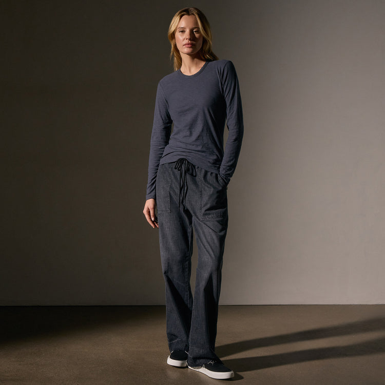 Sheer Slub Long Sleeve Crew in Blue Noir | James Perse Los Angeles
