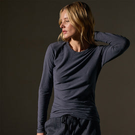Sheer Slub Long Sleeve Crew in Blue Noir | James Perse Los Angeles