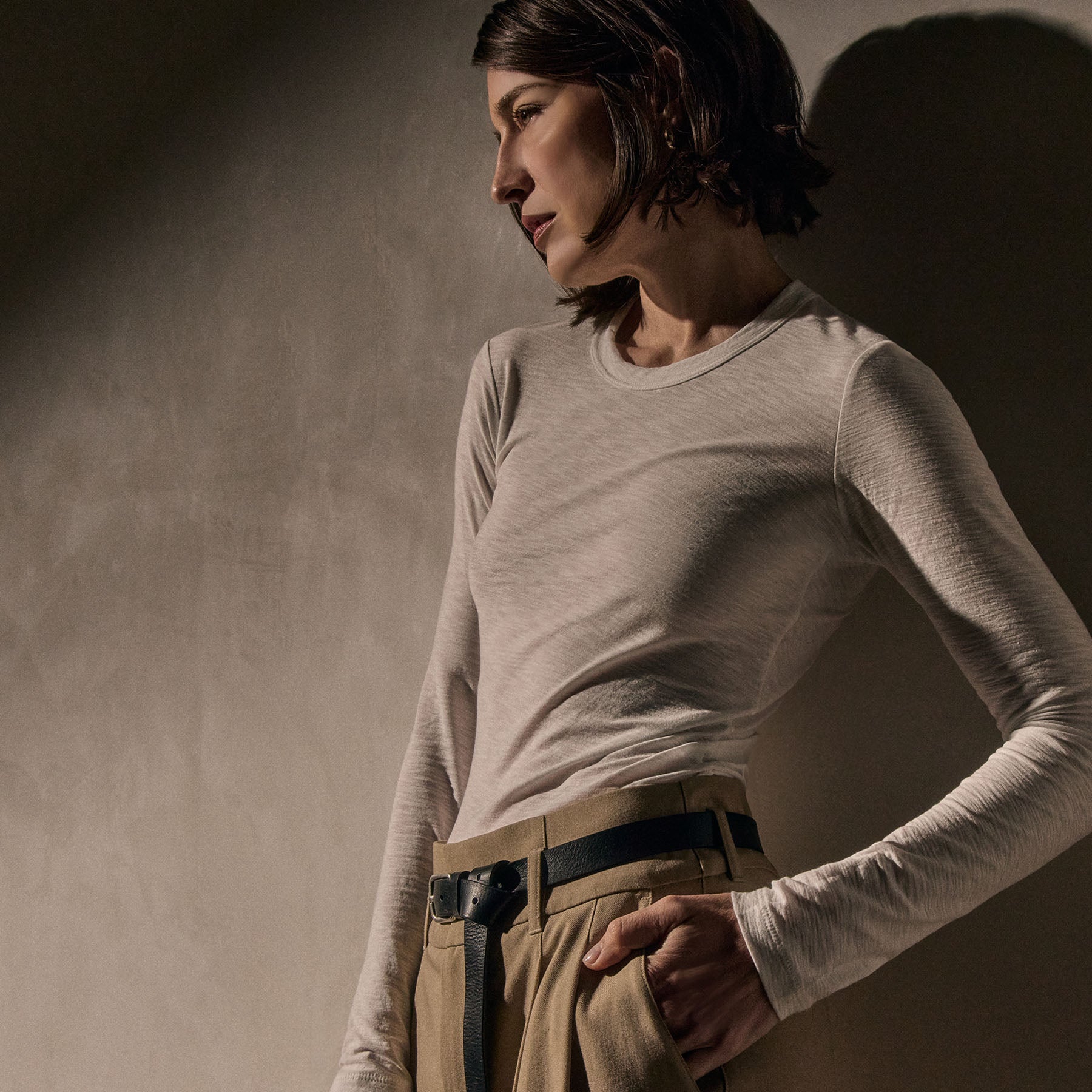 Sheer Slub Long Sleeve Crew