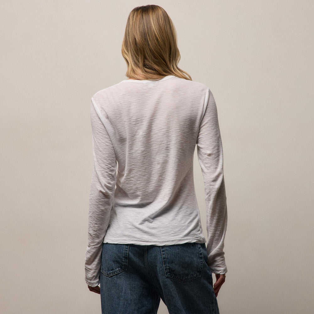 Sheer Slub Long Sleeve Crew in White | James Perse Los Angeles