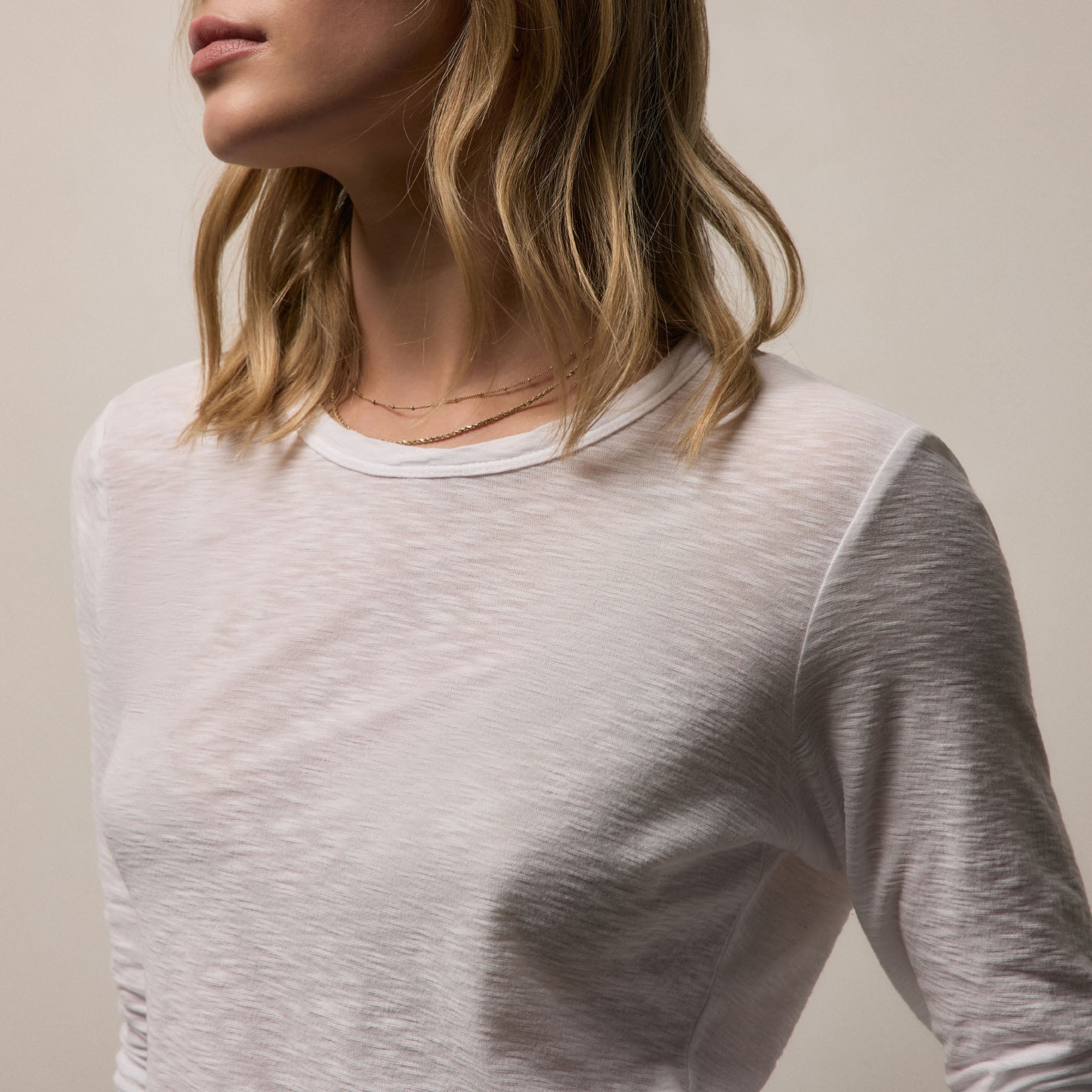 Sheer Slub Long Sleeve Crew - White | James Perse Los Angeles