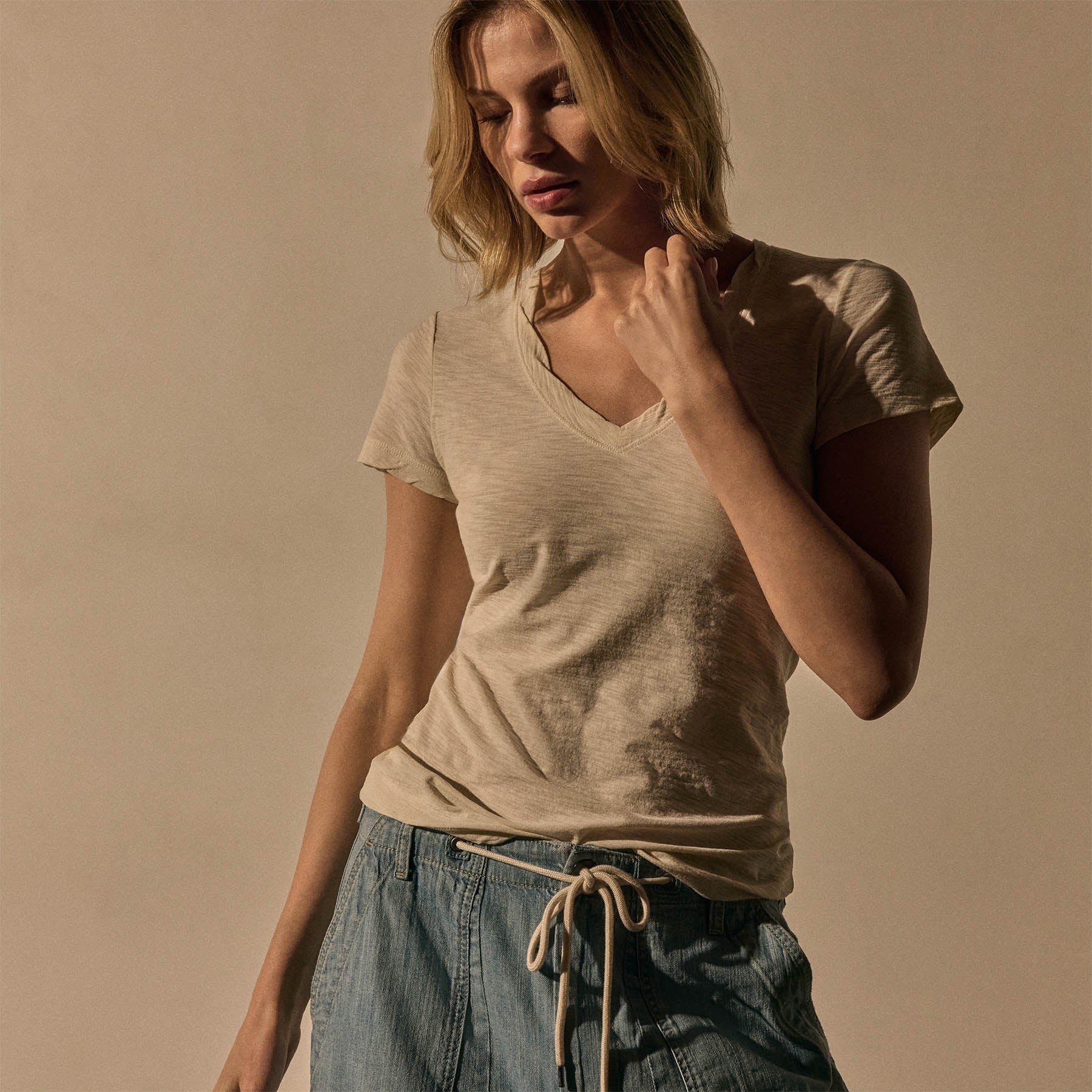 Sheer Slub Casual V Neck