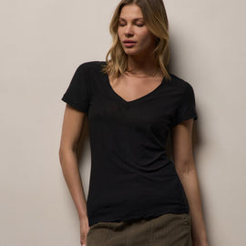 Sheer Slub Casual V Neck in Black | James Perse Los Angeles