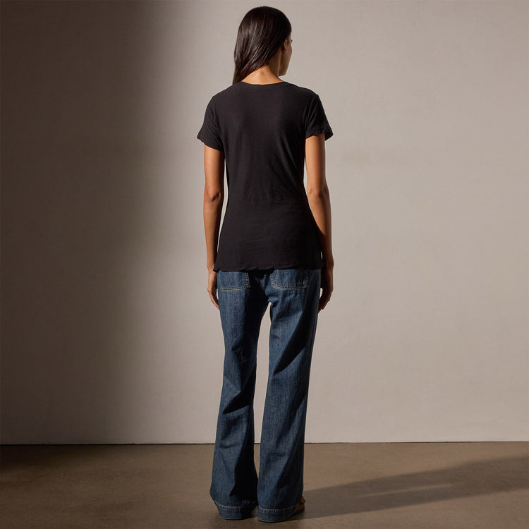 Sheer Slub Casual V Neck in Black | James Perse Los Angeles