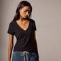 Sheer Slub Casual V Neck in Black | James Perse Los Angeles