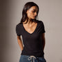 Sheer Slub Casual V Neck in Black | James Perse Los Angeles