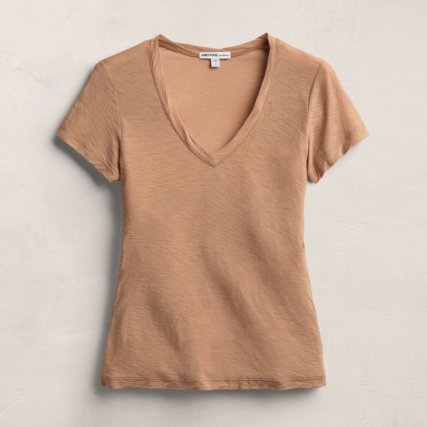 Sheer Slub V Neck - Blush