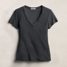 Sheer Slub V Neck - Blue Noir