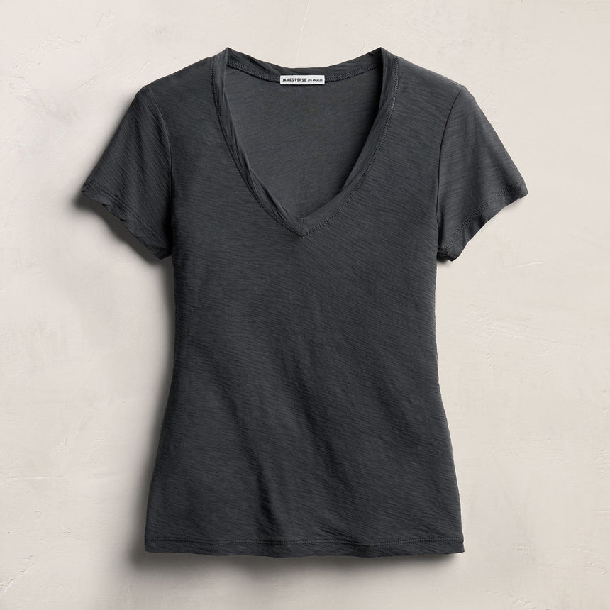 Sheer Slub V Neck - Blue Noir