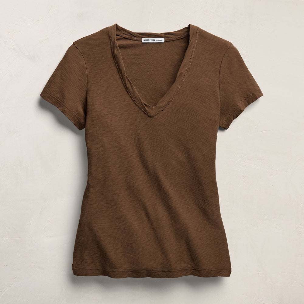 Sheer Slub V Neck in Cocoa | James Perse Los Angeles