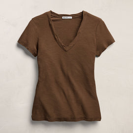 Sheer Slub V Neck in Cocoa | James Perse Los Angeles