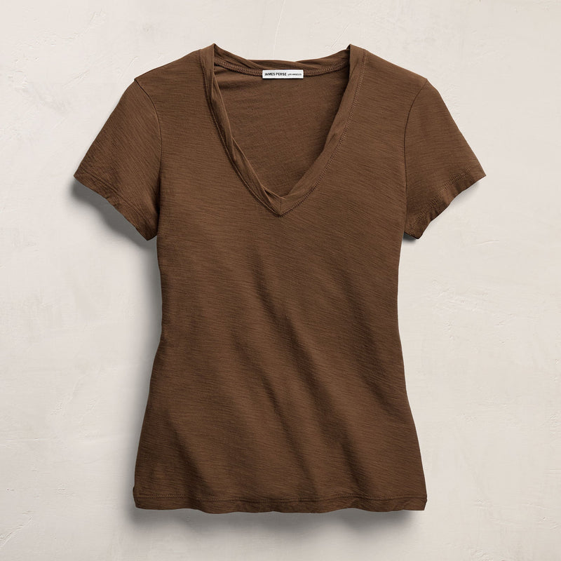 Sheer Slub V Neck in Cocoa | James Perse Los Angeles