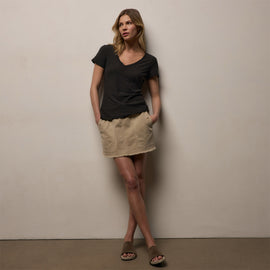 Sheer Slub V Neck - Carbon