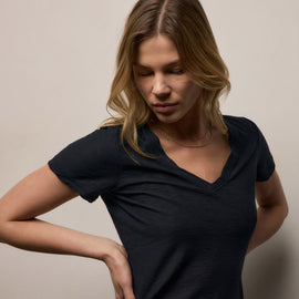 Sheer Slub V Neck - Deep