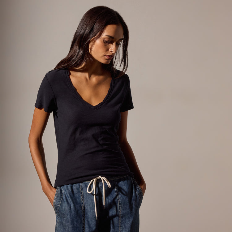 Sheer Slub Casual V Neck in Deep | James Perse Los Angeles