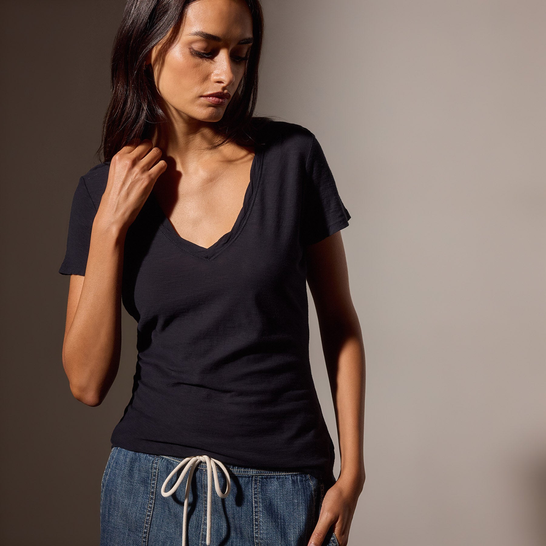 Sheer Slub Casual V Neck