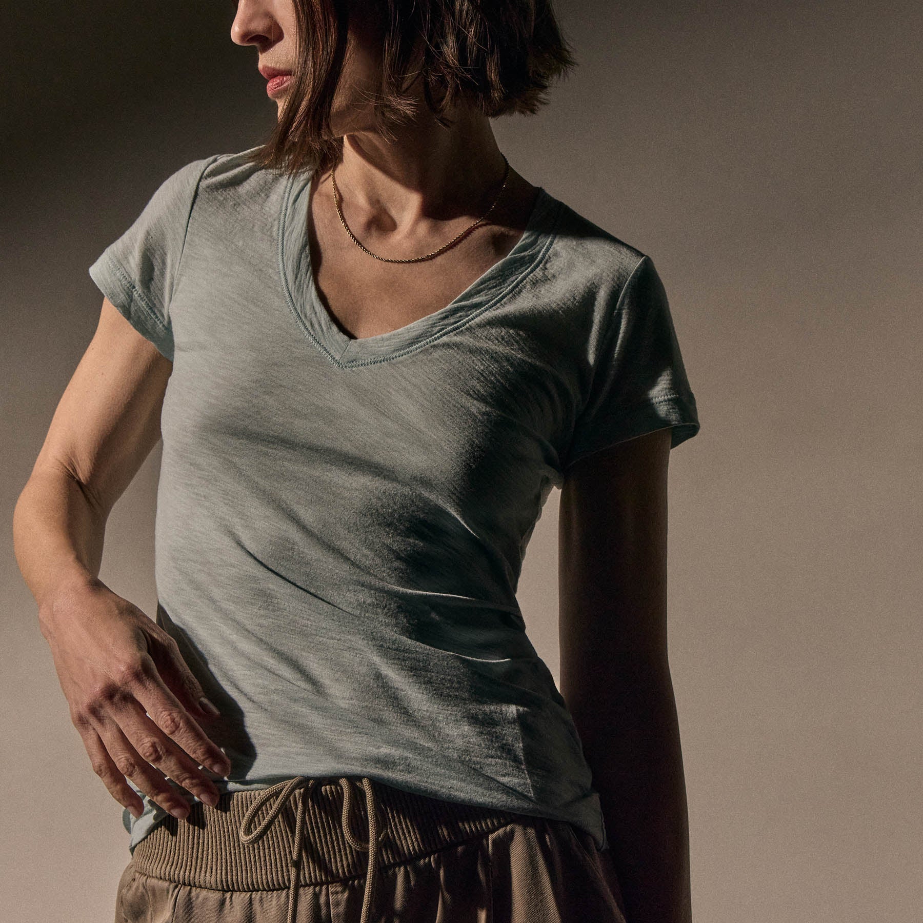 Sheer Slub Casual V Neck