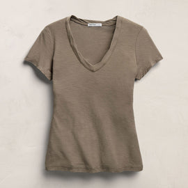 Sheer Slub V Neck in Light Olive | James Perse Los Angeles
