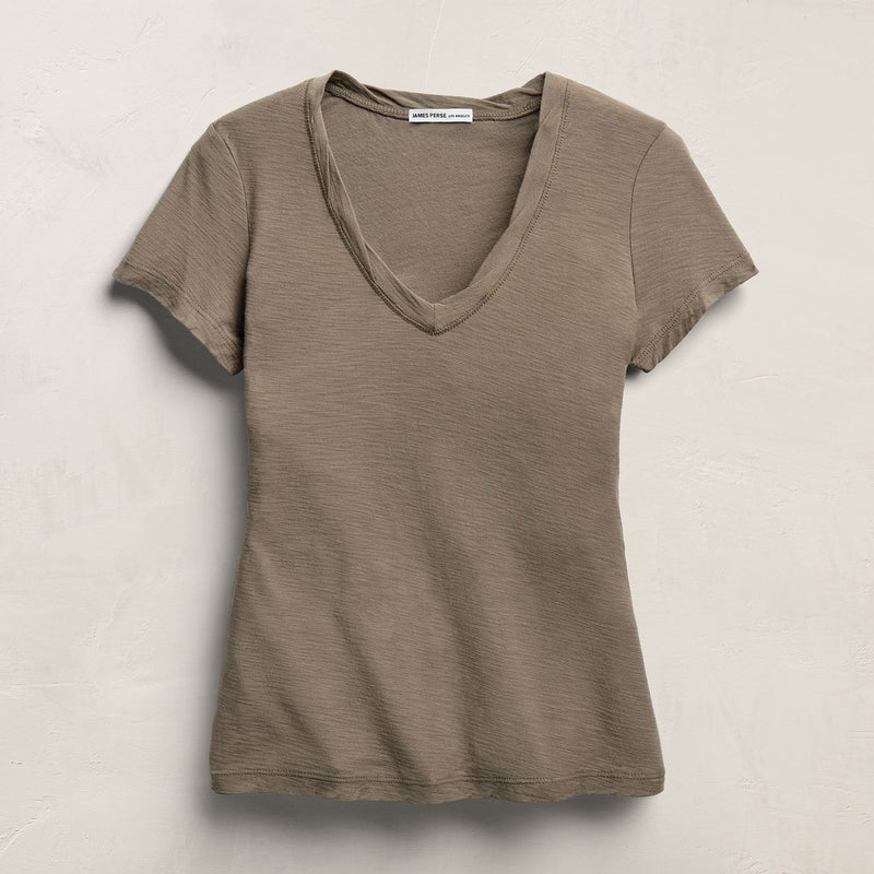 Sheer Slub V Neck in Light Olive | James Perse Los Angeles