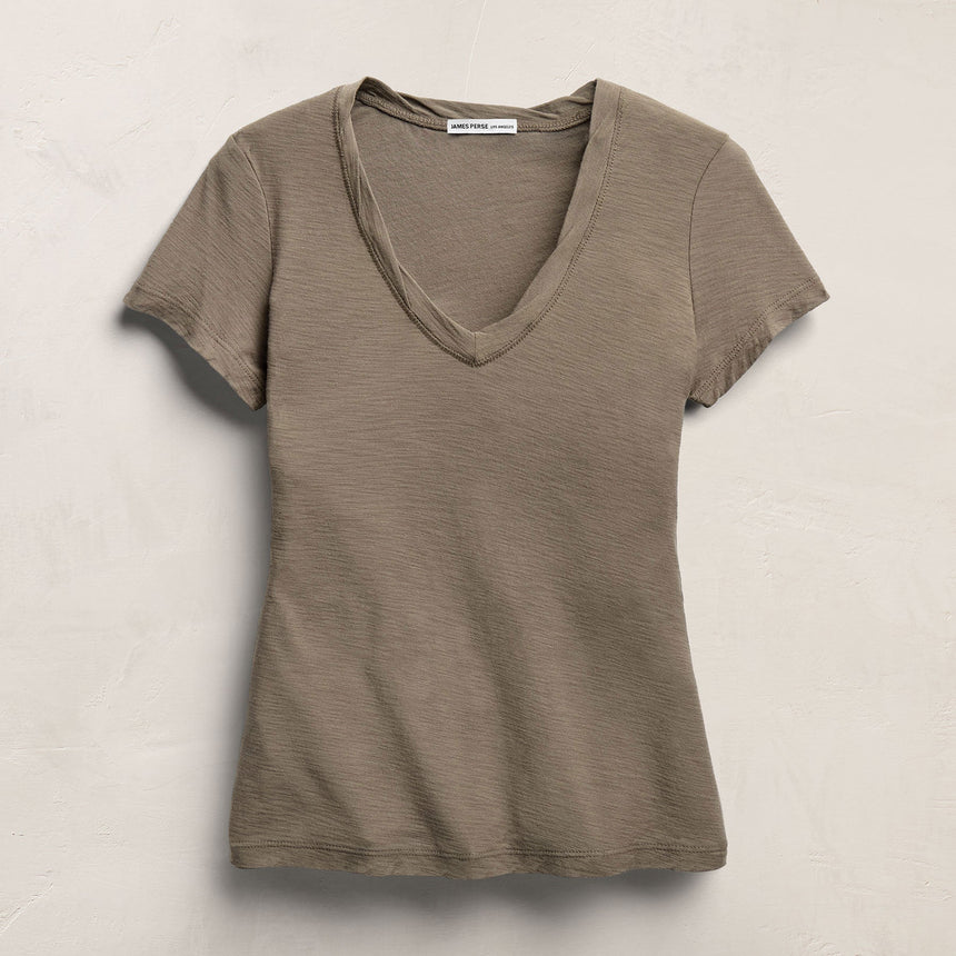 Sheer Slub V Neck in Light Olive | James Perse Los Angeles