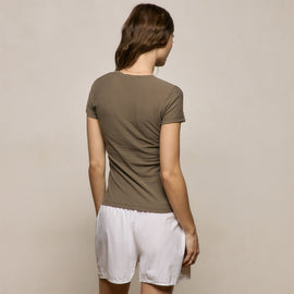 Sheer Slub V Neck in Light Olive | James Perse Los Angeles