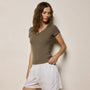 Sheer Slub V Neck in Light Olive | James Perse Los Angeles