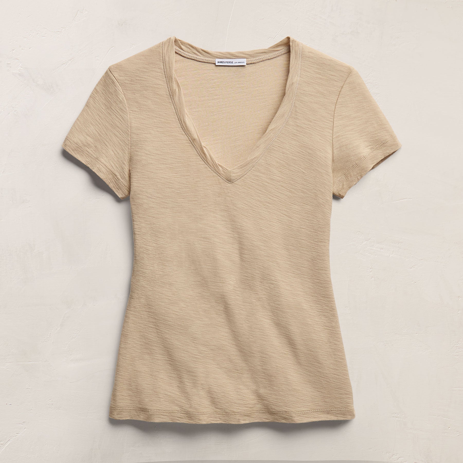 Sheer Slub Casual V Neck in Light Khaki | James Perse Los Angeles