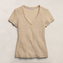 Sheer Slub Casual V Neck in Light Khaki | James Perse Los Angeles
