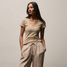 Sheer Slub Casual V Neck in Light Khaki | James Perse Los Angeles