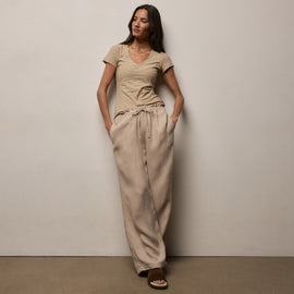 Sheer Slub Casual V Neck in Light Khaki | James Perse Los Angeles