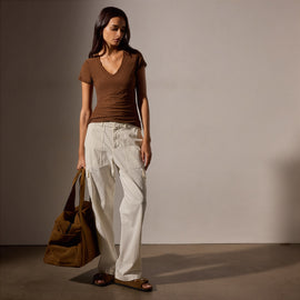 Sheer Slub Casual V Neck in Light Roast | James Perse Los Angeles