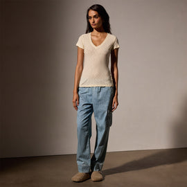 Sheer Slub Casual V Neck in Melon | James Perse Los Angeles