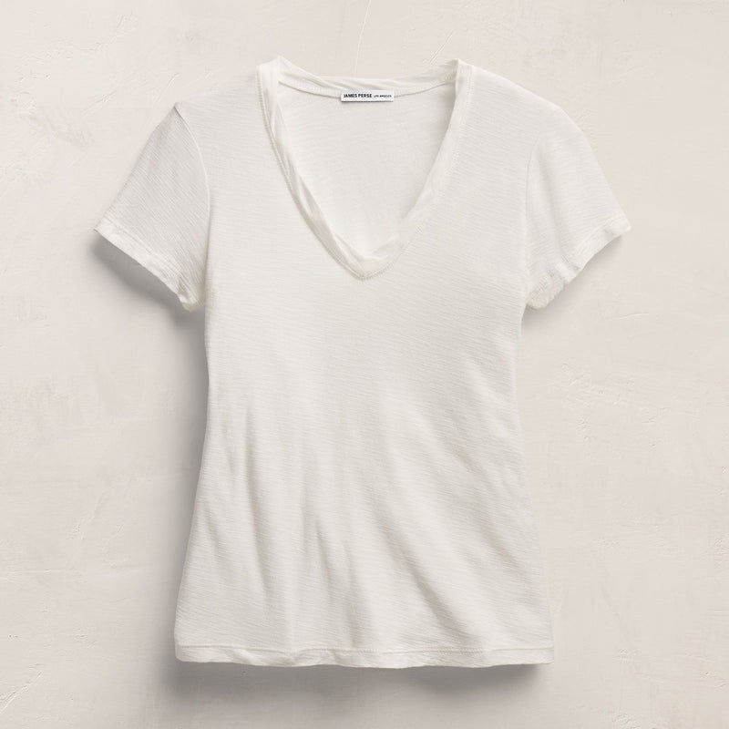 Sheer Slub V Neck in Off White | James Perse Los Angeles