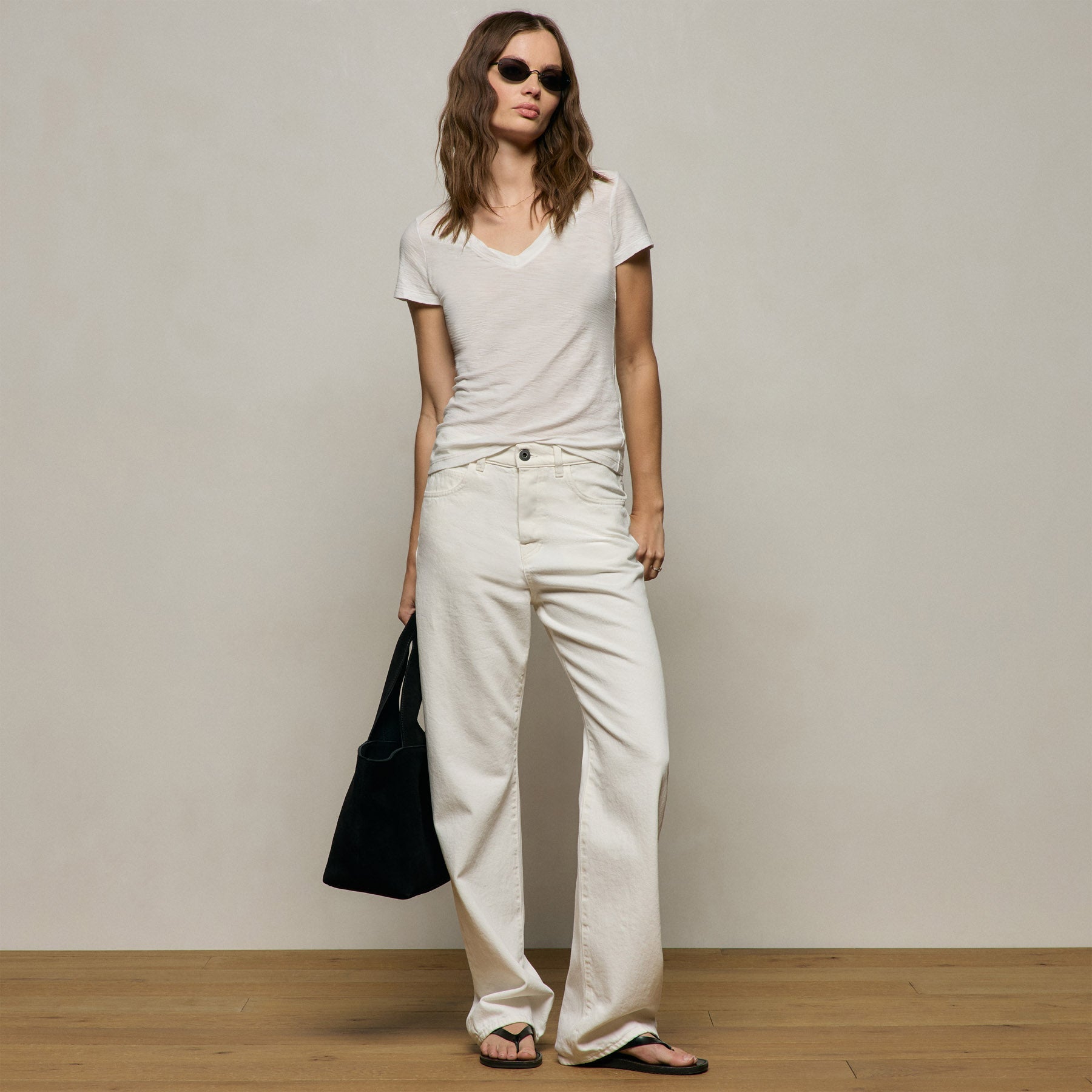 Sheer Slub V Neck in Off White | James Perse Los Angeles