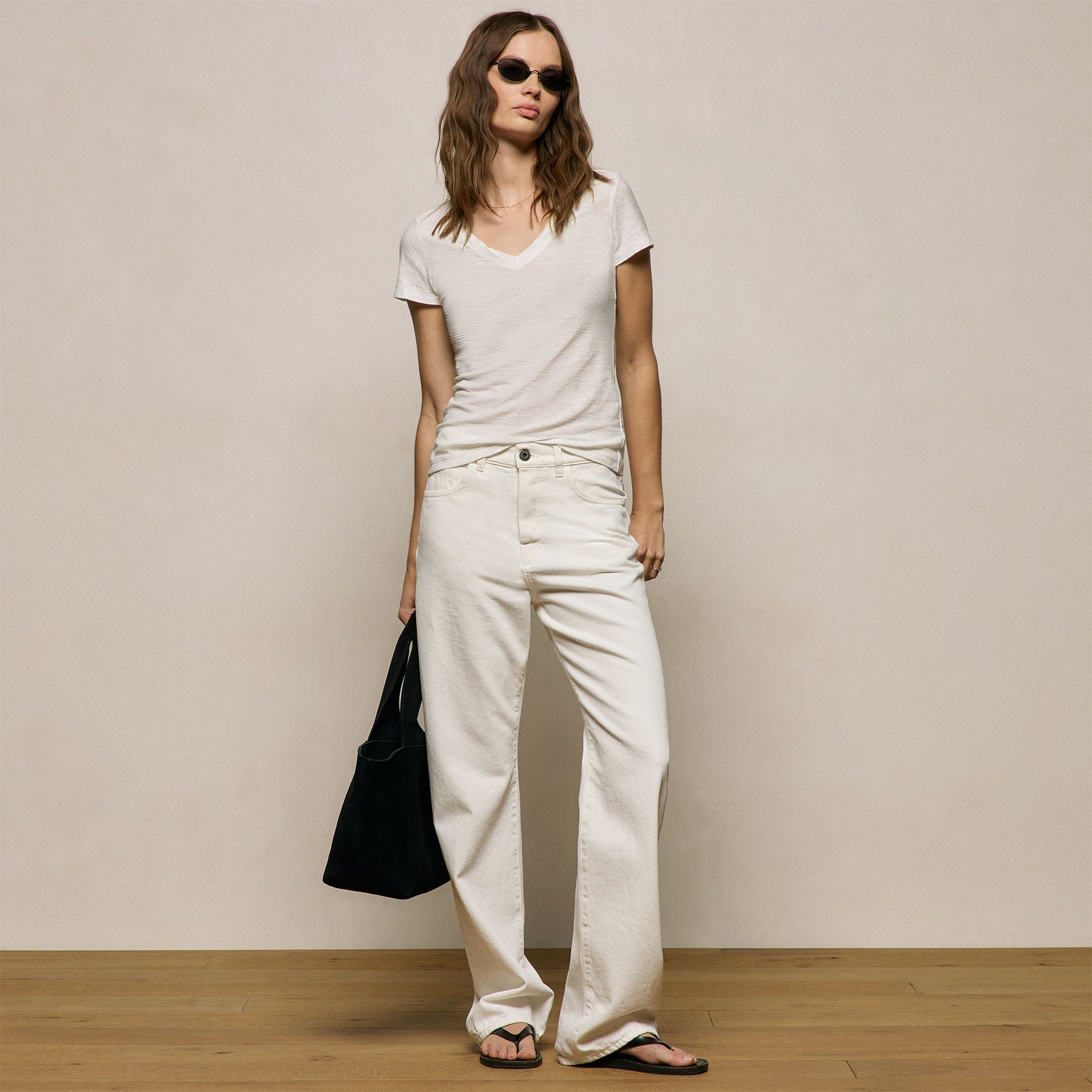 Sheer Slub V Neck - Off White | James Perse