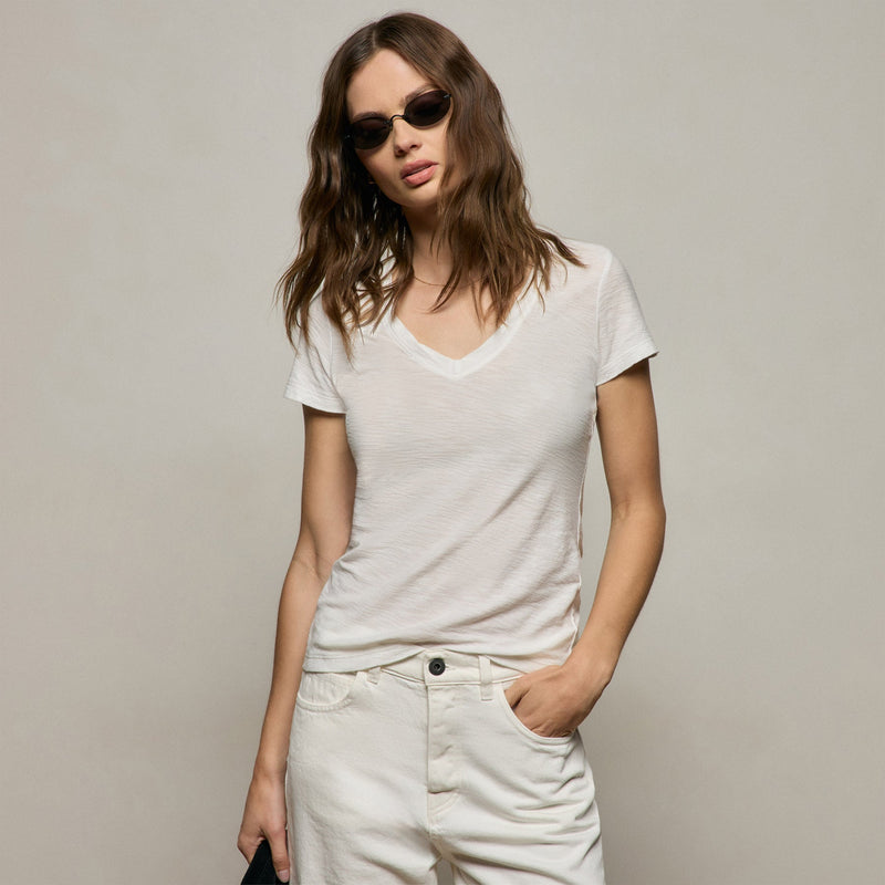 Sheer Slub V Neck in Off White | James Perse Los Angeles