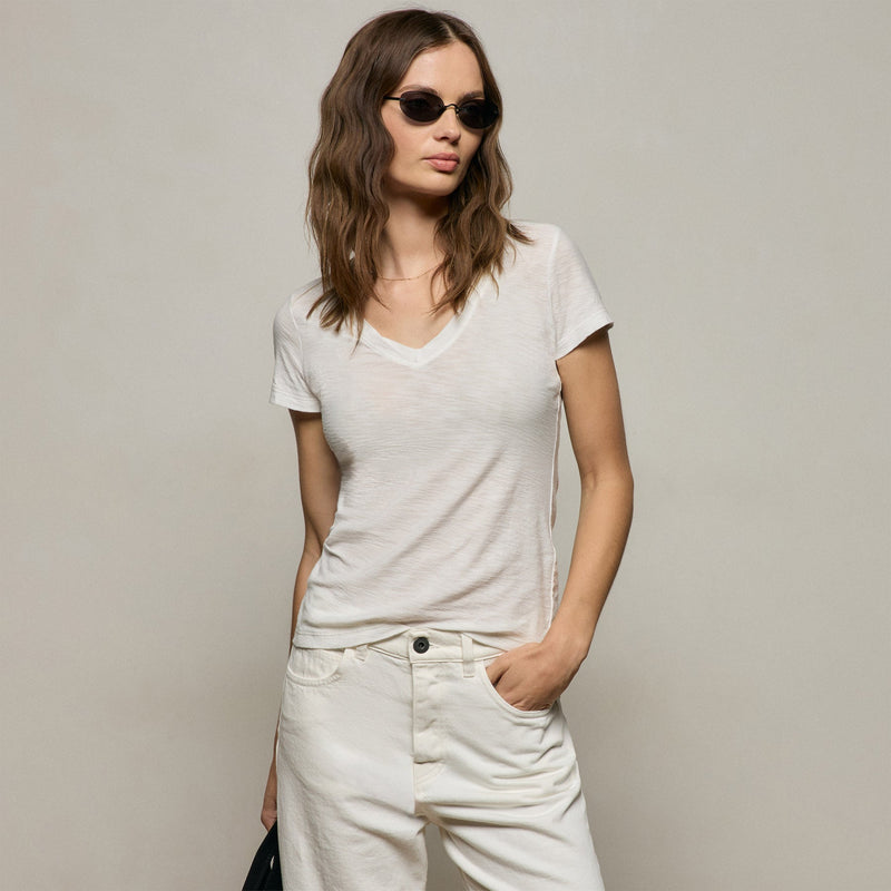 Sheer Slub V Neck in Off White | James Perse Los Angeles