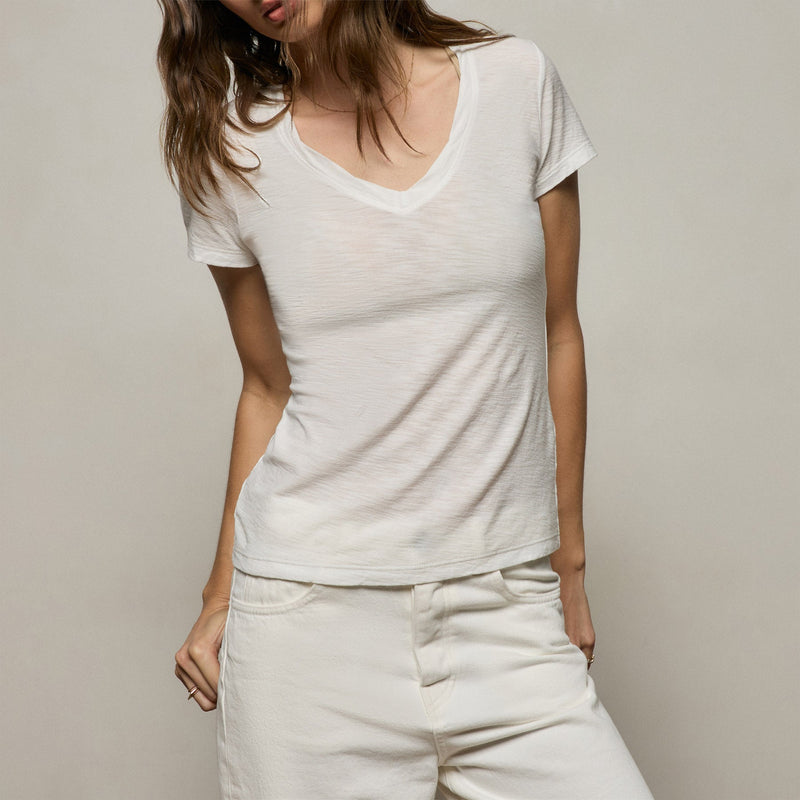 Sheer Slub V Neck in Off White | James Perse Los Angeles
