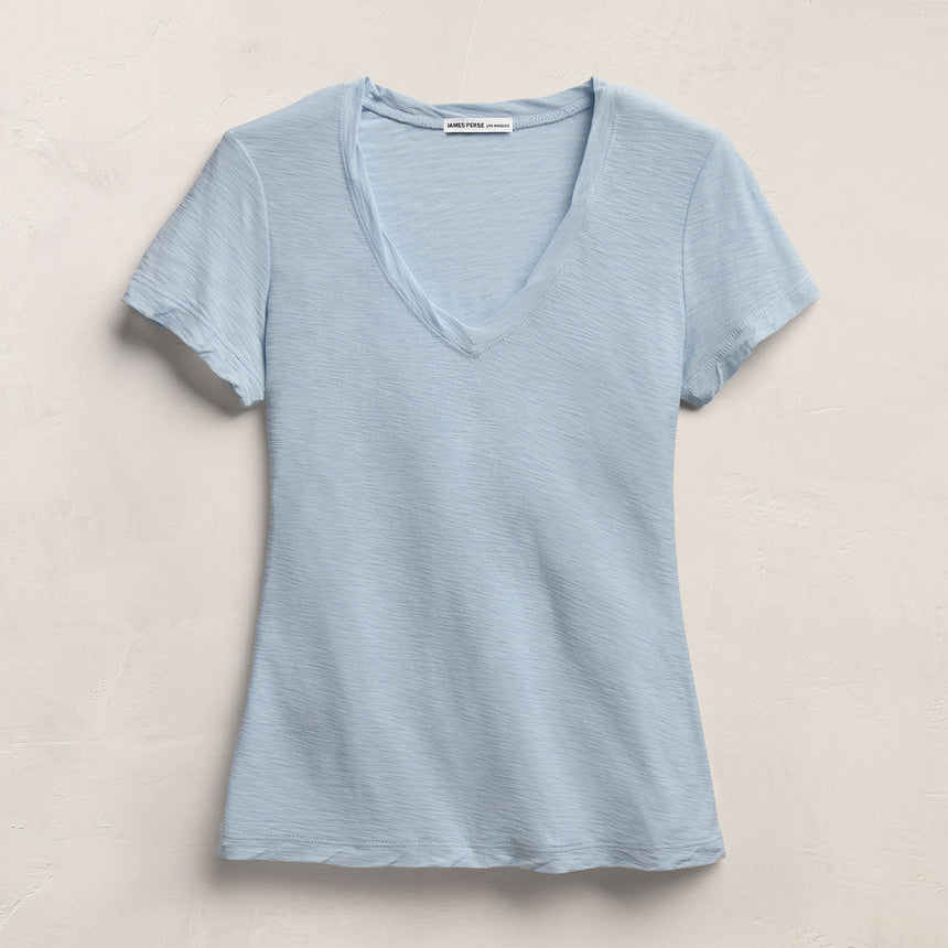 Sheer Slub V Neck in Pale Azul | James Perse Los Angeles
