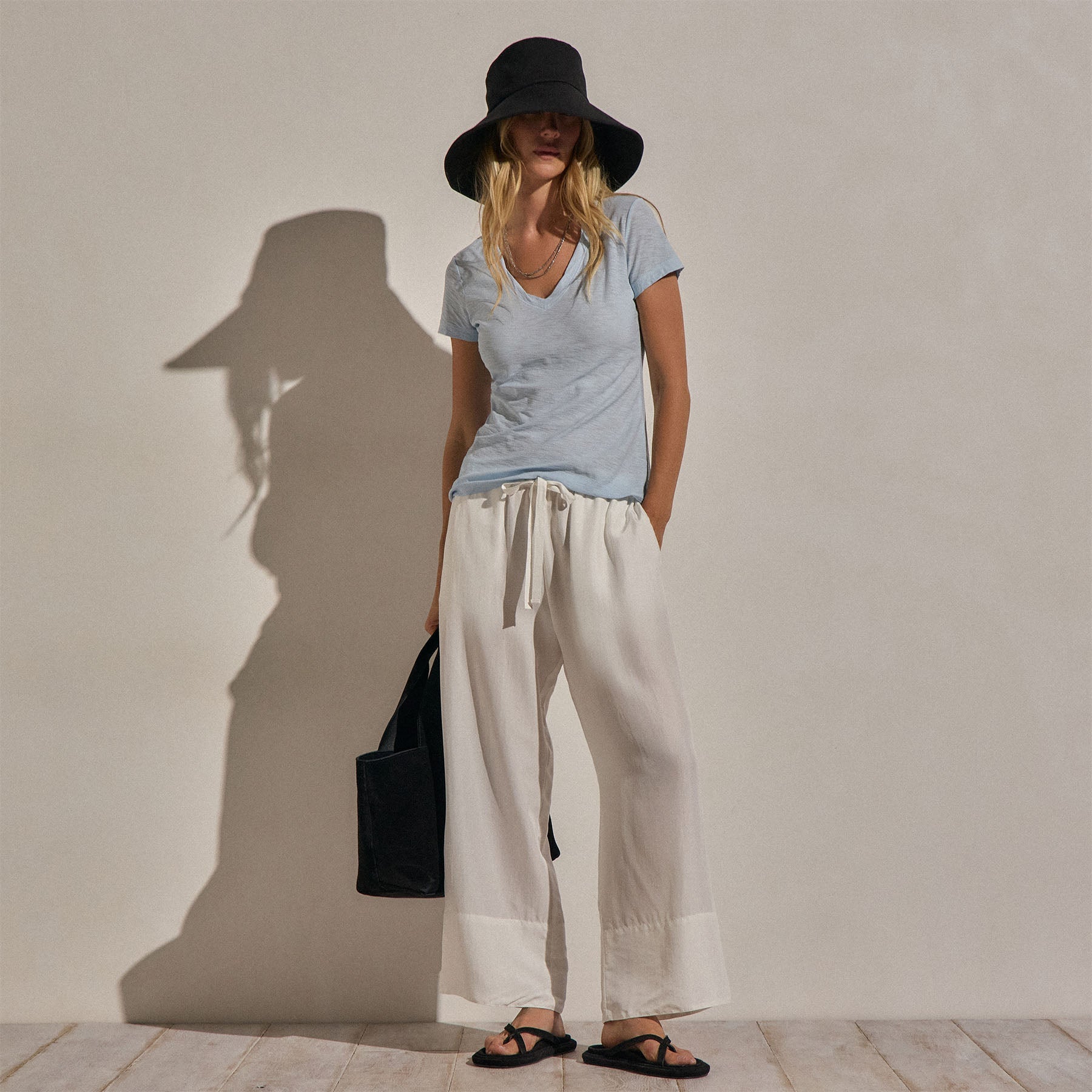 Sheer Slub V Neck in Pale Azul | James Perse Los Angeles