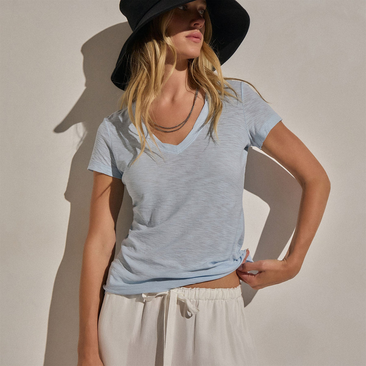 Sheer Slub V Neck in Pale Azul | James Perse Los Angeles