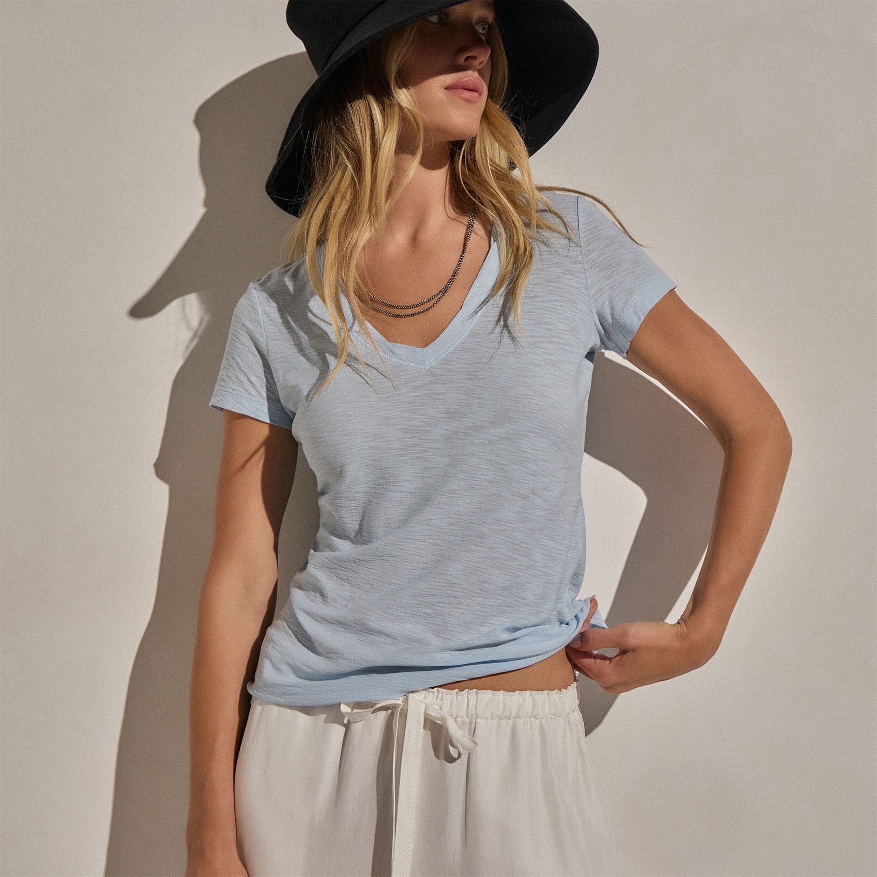 Sheer Slub V Neck in Pale Azul | James Perse Los Angeles