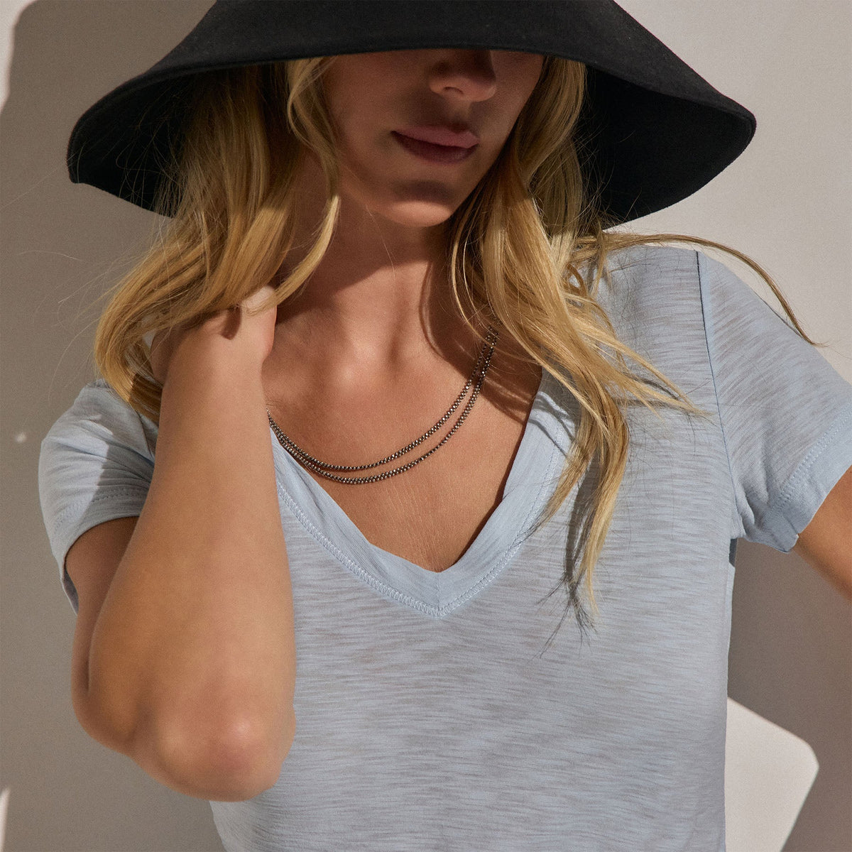 Sheer Slub V Neck in Pale Azul | James Perse Los Angeles