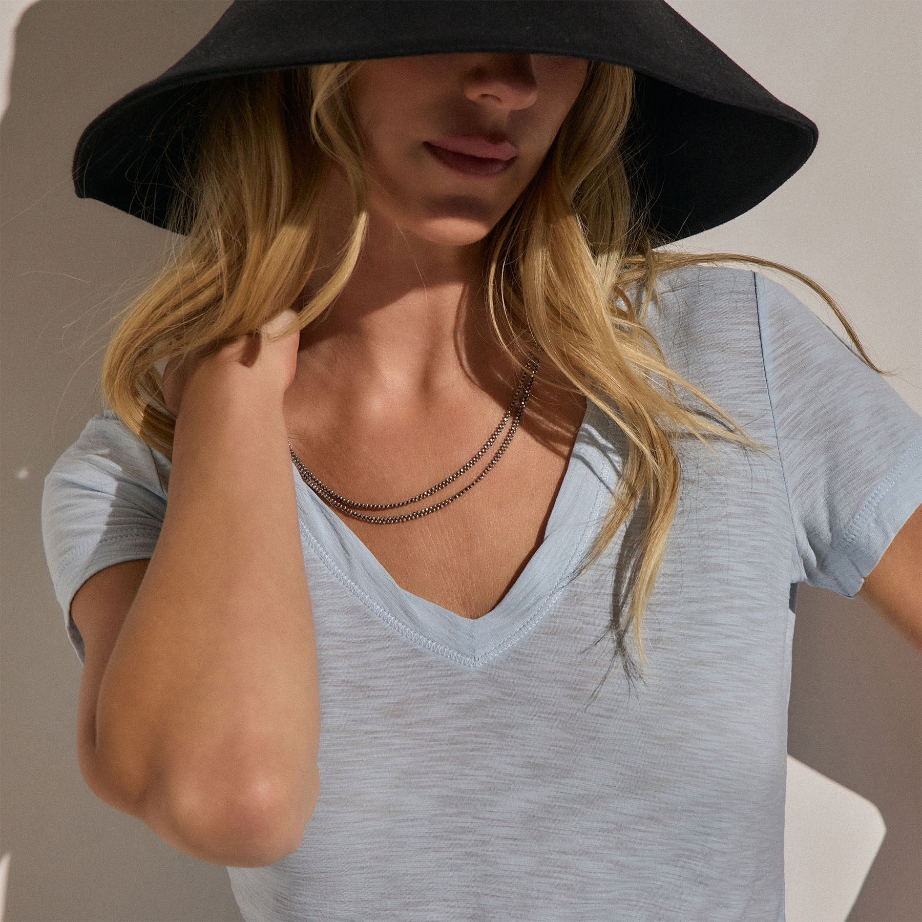 Sheer Slub V Neck in Pale Azul | James Perse Los Angeles