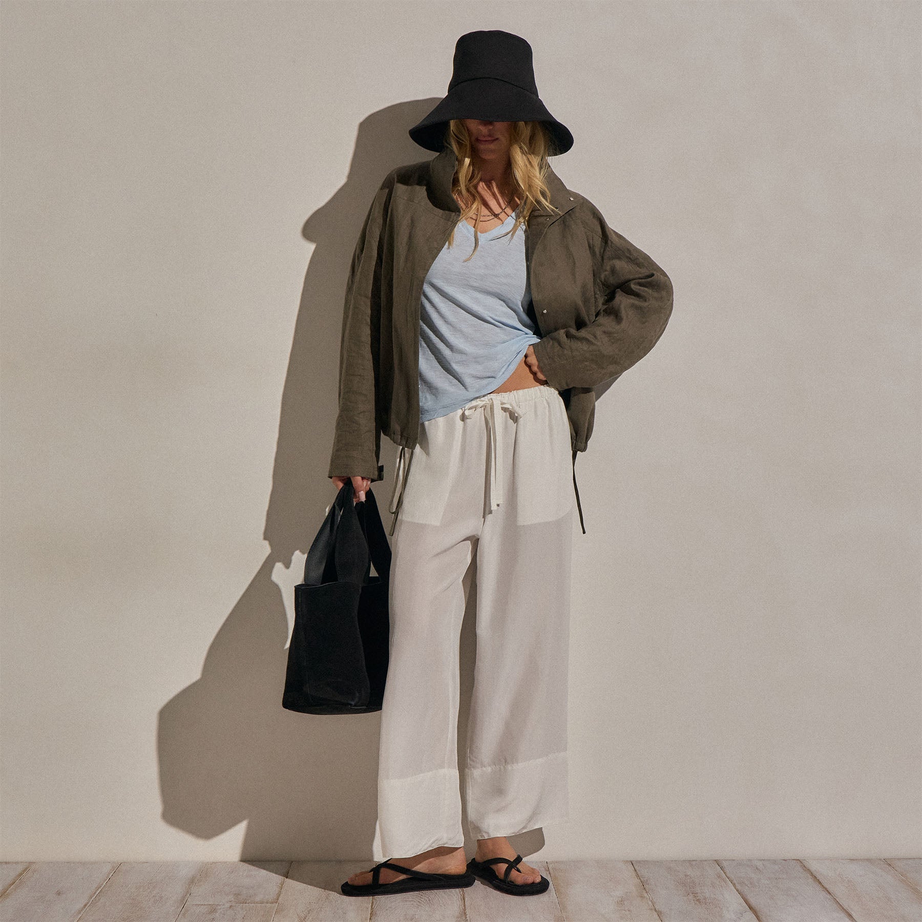 Sheer Slub V Neck in Pale Azul | James Perse Los Angeles
