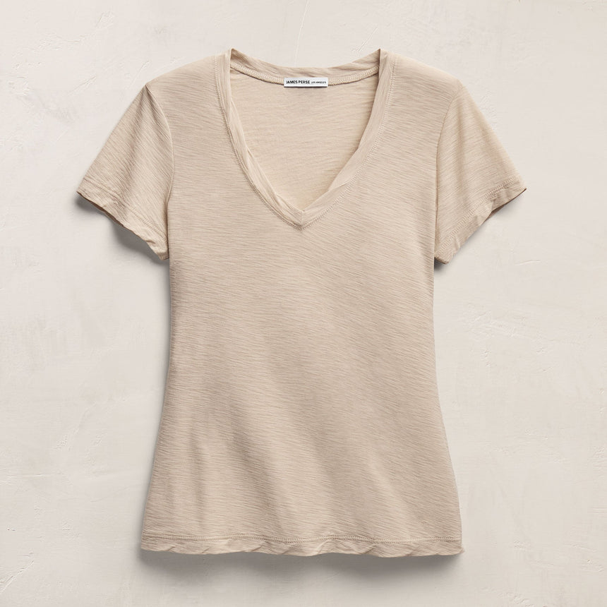 Sheer Slub V Neck in Stone | James Perse Los Angeles