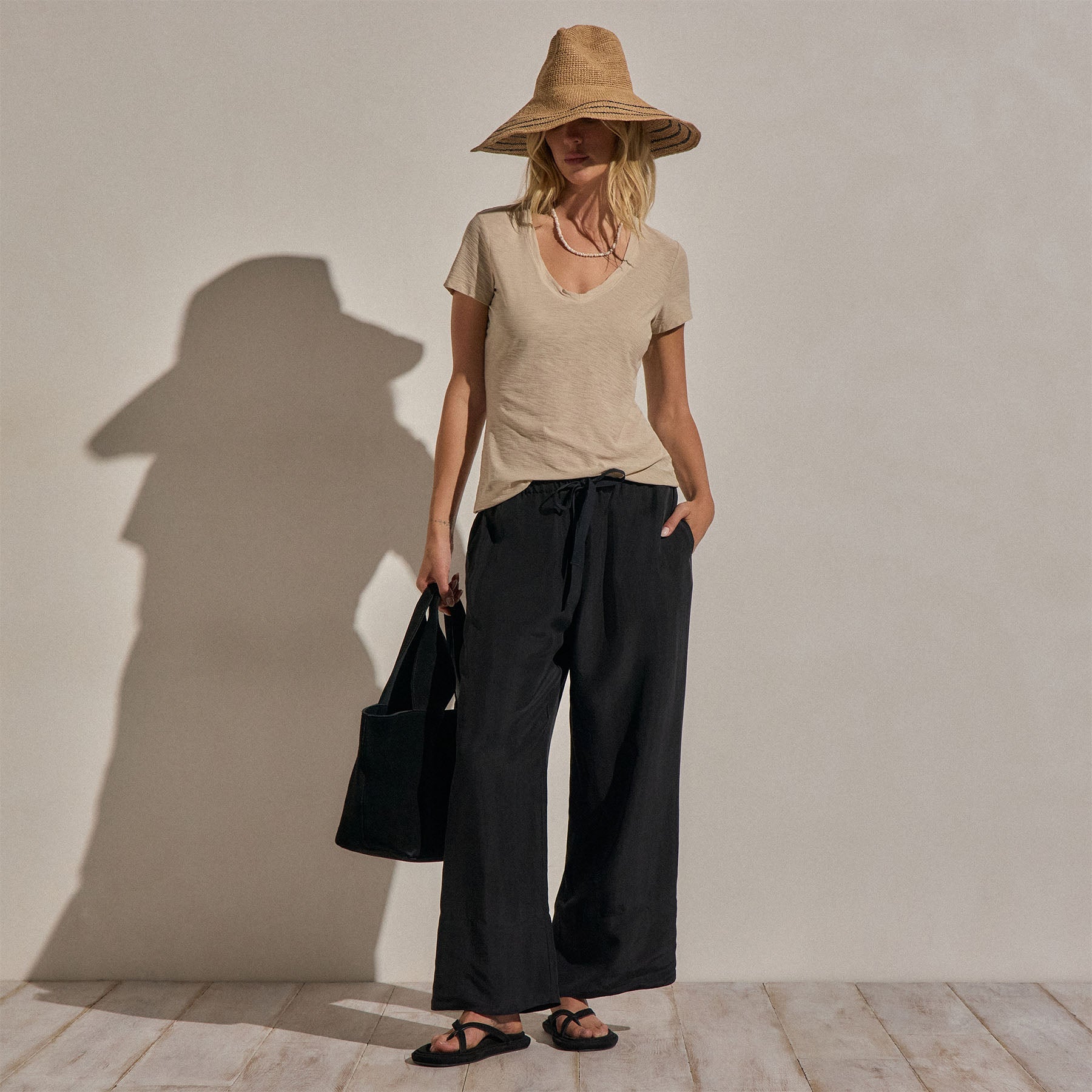 Sheer Slub V Neck in Stone | James Perse Los Angeles