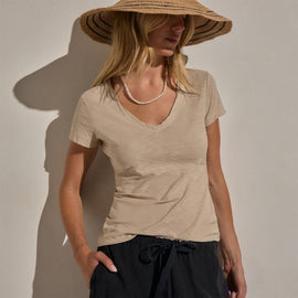 Sheer Slub V Neck in Stone | James Perse Los Angeles